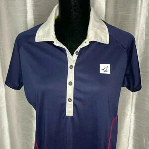SPERRY Top-Sider STS35 Women’s Large Navy Short Sleeve Collared Polo Top
